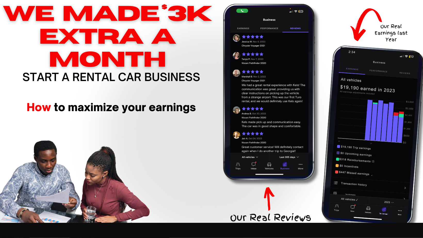 Start a rental car business. We made 3000 a month with our rental car business.