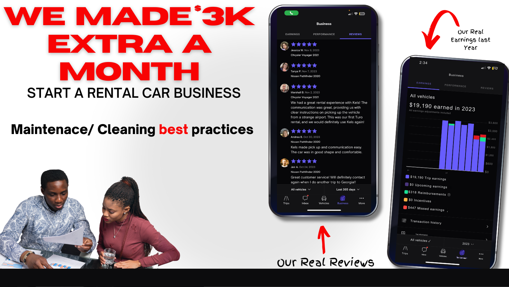 Start a rental car business. We made 3000 a month with our rental car business.